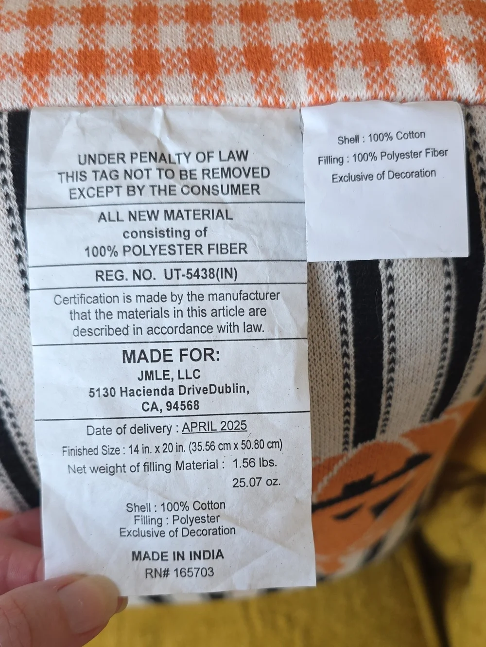 Pillow 14 X 20 IN Large 100% Cotton Halloween Jack-O-Lantern Stripes Pumpkins 🎃